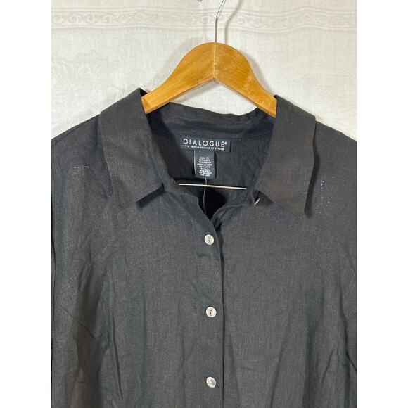Dialogue Button Up 1X Black NEW Linen Blend Long Tunic QVC - Picture 6 of 12
